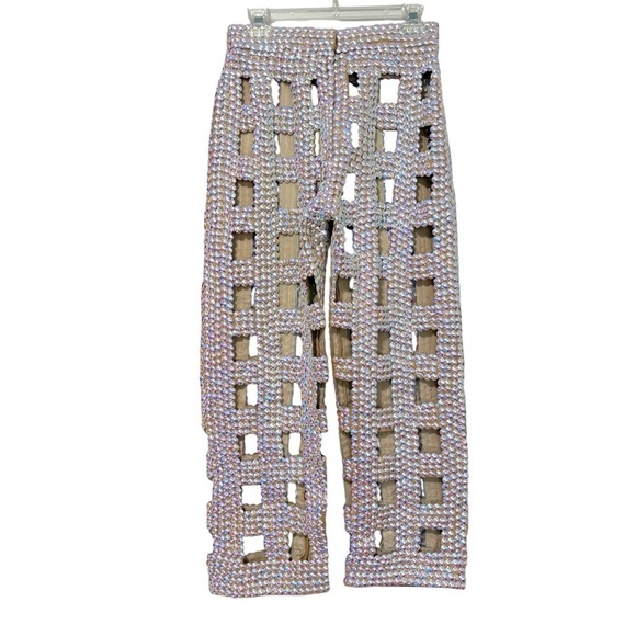 NEW Heyami Pink Pearl Iridescent Cutout Yoroi Trousers Small Festival Raver - Picture 2 of 9